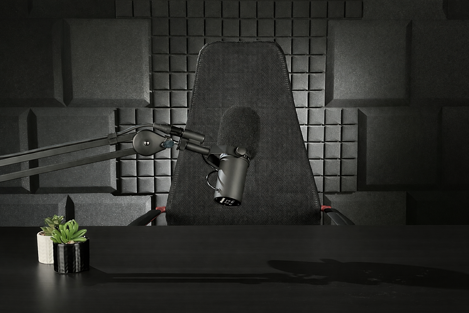 podcast 1-osobowy, minimalistyczny, ciemny kadr